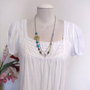 Vintage NEW Andante Handmade Teal Blue Green Beads Silver Necklace & Earrings